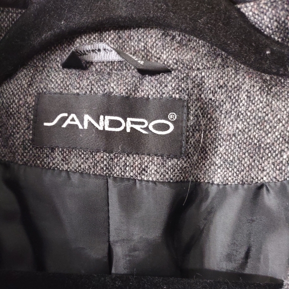 Anthropologie Sandro Wool Blazer with Faux Leather Collar, Size 20W - Picture 6 of 8